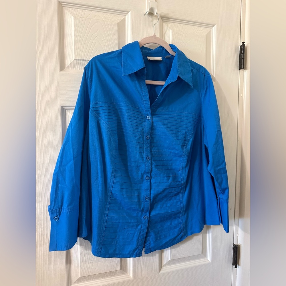 Avenue Bright Blue Collared Blouse